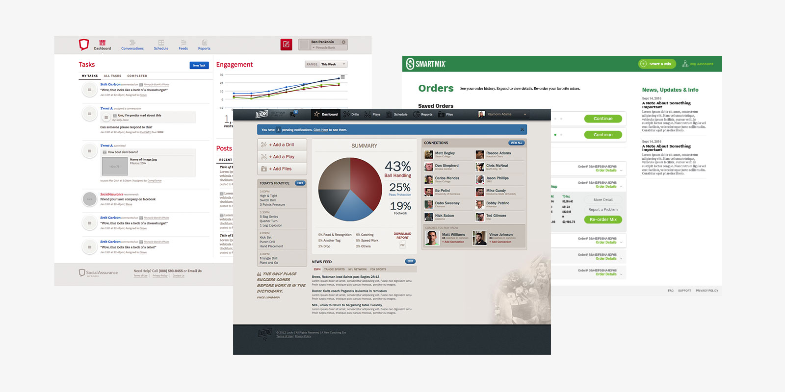 Screenshots of Social Assurance, Lockr, and SmartMix Web Apps